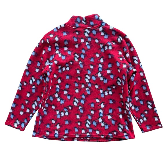 Mind Games Womens Sz 1X Red Blue Penguin Print 1/4 Zip Plush Fleece Pullover USA - Picture 2 of 16